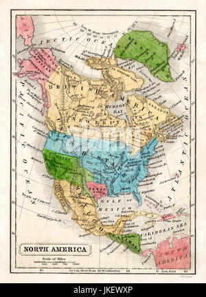 1845 Boynton Map of the North America showing the Republic of Texas, Mexico, Guatemala, West Indies, Upper California, Russia Alaska, Greenland and the United States. Stock Photo