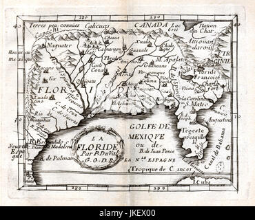 1663 Duval Map of the Region of Spanish Florida and area surrounding the Gulf of Mexico, including current day states of Texas, Louisiana, Alabama, Mississippi and other. Stock Photo