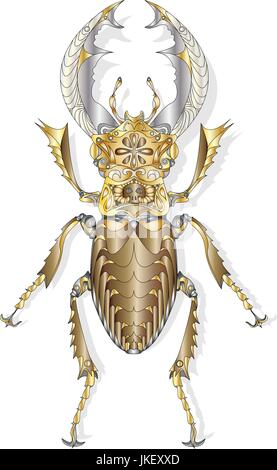 Beetle. Hand drawn sketch for adult coloring book page, T-shirt emblem, tattoo with doodle, zentangle design elements. Stock Vector