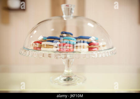 macarons biscuits in a glass bowl, close up Stock Photo