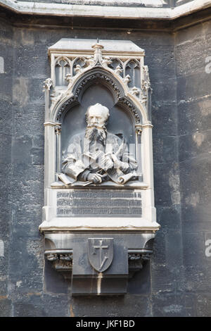 Memorial plaque (circa 1894) of Friedrich von Schmidt on the tower of Cathedral of Saint Stephen in Vienna Austria. Schmidt (1825-1891) was famous arc Stock Photo