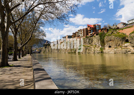 River Mtkvari known also as River Kura in Tbilisi, Georgia. Stock Photo