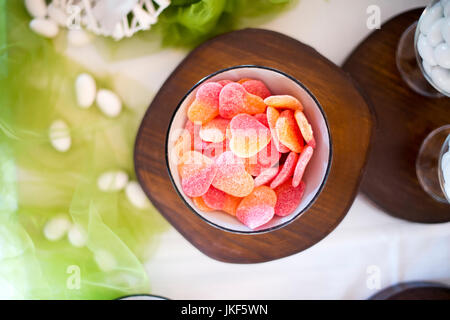 table decorations, flowers and confetti at a wedding reception location Villa Costanza in Piacenza, Italy Stock Photo