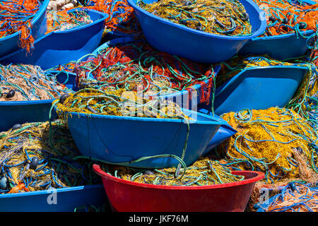 Fishing nets in containers, Istanbul, Turkey Stock Photo