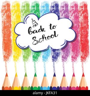 Back To School Poster Colorful Crayons Pencils Brush Strokes On White Background Stock Vector