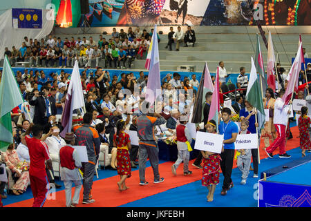 (170723) -- LALITPUR, July 23, 2017 (Xinhua) -- Photo taken on July 23, 2017 shows the opening ceremony of the 19th Youth 24th Junior Women's and 31st Mens Asian Weightlifting Championships in Lalitpur, Nepal, on July 23,2017. (Xinhua/Pratap Thapa) Stock Photo