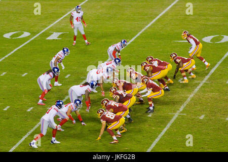 Redskins offense face-off the Giants defense during the Washington Redskins vs New York Giants held on January 01 2017 at FedExField in Landover Maryland. Stock Photo