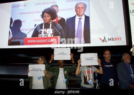 Paris, France, IAS, Group French AIDS Activists Protesting at International AIDS Society Conference, Holding Protest Signs Stock Photo