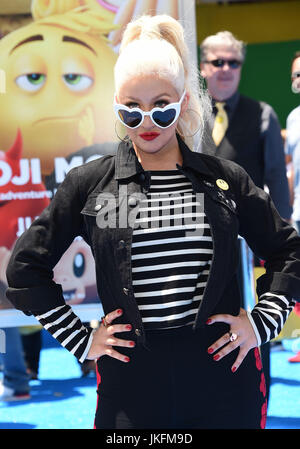 Westwood, California, USA. 23rd July, 2017. Christina Aguilera arrives for the premiere of the film 'The Emoji Movie' at the Regency Village theater. Credit: Lisa O'Connor/ZUMA Wire/Alamy Live News Stock Photo