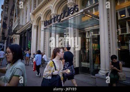 New York City, Manhattan, worked famous department store on 504 Broadway Bloomingdale's entrance doorway. Stock Photo