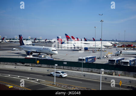 New York City, Manhattan, United States,  JFK Airport Delta airways planes parked  at terminal 4 Stock Photo