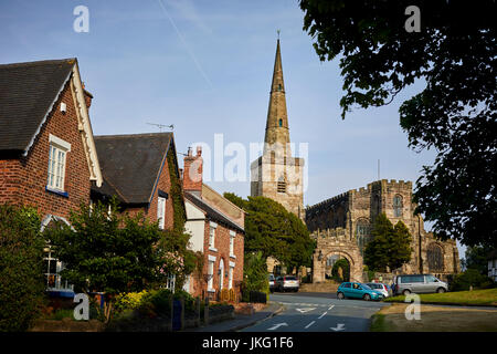 Astbury village looking up Peel Lane to St mary's Church  near Congleton, Cheshire East, England, Grade II listed building. Stock Photo