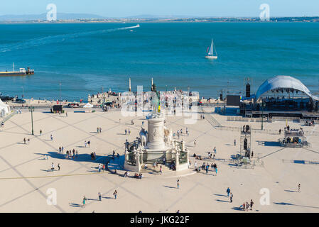 Lisbon Praca do Comercio, aerial view of the Praca do Comercio square and the Rio Tejo at the southern end of central Lisbon, Portugal. Stock Photo