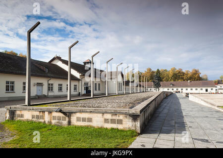 Germany, Bavaria, Munich - Dachau, WW-2 era Nazi concentration camp, barracks building, exterior Stock Photo