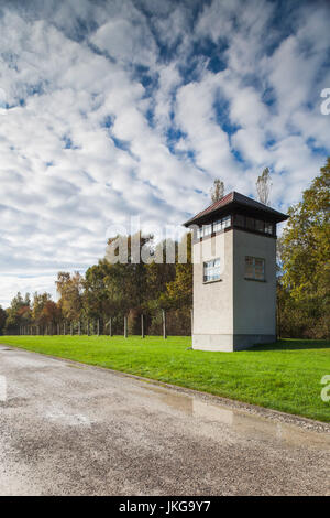 Germany, Bavaria, Munich - Dachau, WW-2 era Nazi concentration camp, guard tower Stock Photo