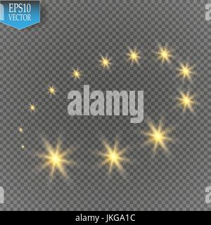 Vector glowing stars, lights and sparkles on transparent backgroubd. Transparent effects Stock Vector