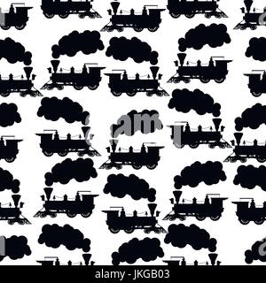 Silhouette steam locomotive seamless background Stock Vector