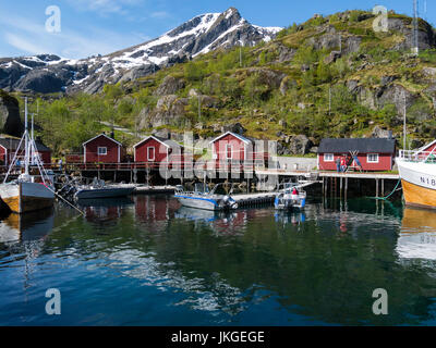 Nusfjord harbour in old preserved fishing village now a museum and holiday resort Flakstadøy one of main islands of Lofoten archipelago Norway Stock Photo
