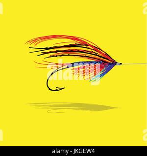 fly fishing gear, one hook, colorful Stock Vector