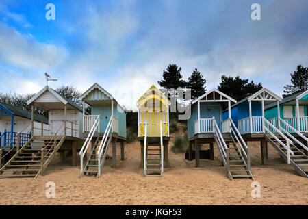 Colourful beachuts on Wells beach, North Norfolk Coast; England UK Stock Photo