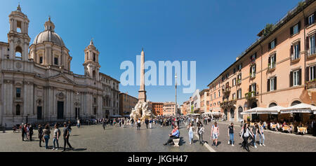 Horizontal panoramic view of the Piazza Navona in Rome. Stock Photo