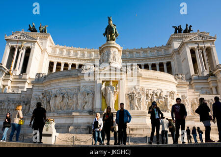Horizontal view of people at the top of the Vittoriano or Victor Emanuele II monument in Rome. Stock Photo