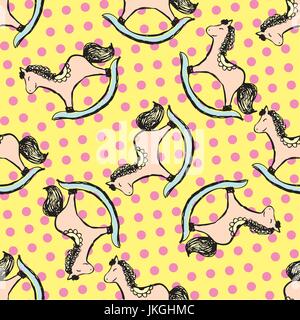Seamless pattern  rocking horses. Hand drawing.Seamless pattern can be used for wallpaper, pattern fills, web page backgrounds, surface textures. Stock Vector