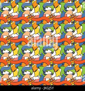 Seamless pattern of colored ribbons, hand drawing doodle, vector Stock Vector