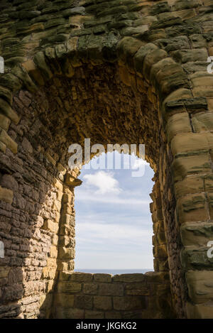 Thick stone walls at Scarborough castle keep, North Yorkshire, England. Stock Photo