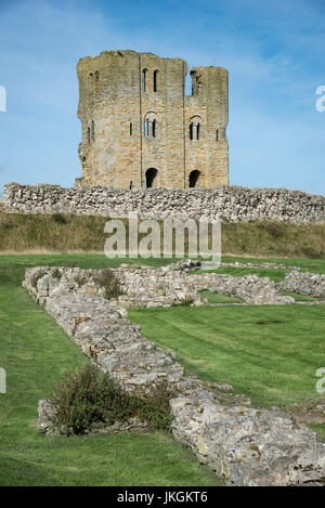 Scarborough Castle keep, North Yorkshire, England. An Impressive medieval castle high above the seaside town of Scarborough. Stock Photo