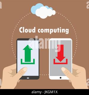 hand holding smartphone with cloud computing dollar banknote vector ...