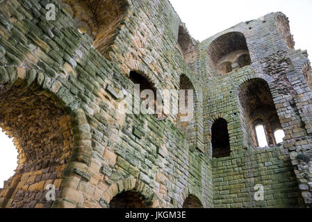 Solid stone walls in the keep at Scarborough castle, North Yorkshire, England. Stock Photo