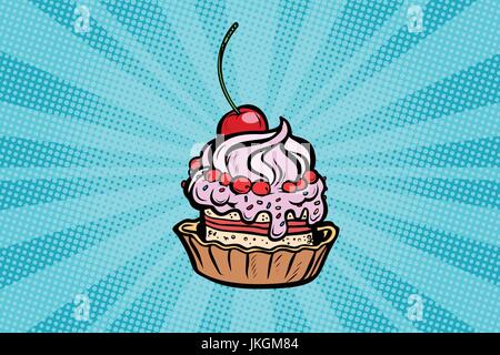 cupcake dessert with cherries and cream Stock Vector