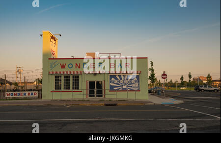 Asbury Park, NJ, USA -- July 21, 2017--Looking  west at the Wonder Bar  across from the Asbury Park boardwalk in the early morning light. Editorial Us Stock Photo