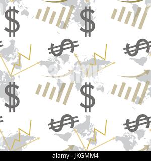 Seamless pattern dollar and chart . Seamless pattern can be used for wallpaper, pattern fills, web page backgrounds, surface textures. Stock Vector