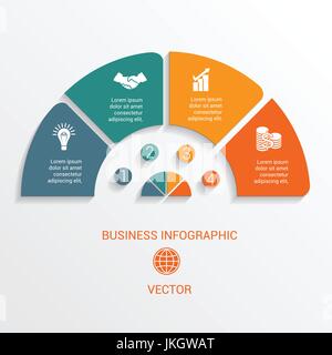 Template semicircle infographics numbered for 4 options. Vector illustration can be used as chart, diagram, graph,  workflow, business presentation Stock Vector
