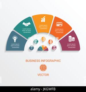 Template semicircle infographics numbered for 5 options. Vector illustration can be used as chart, diagram, graph,  workflow, business presentation Stock Vector