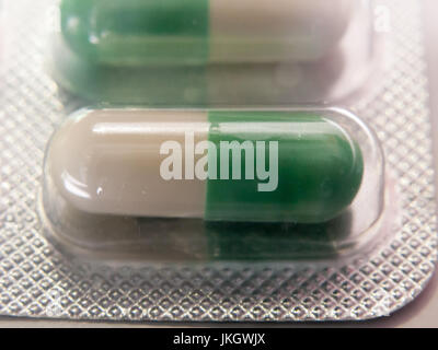 green and white antidepressant pill in packet unopened; Essex; UK Stock Photo