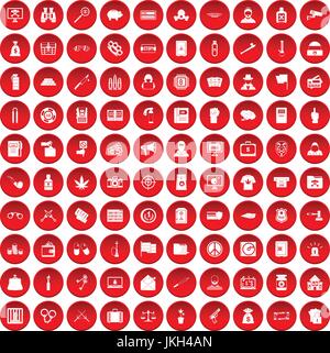 100 criminal offence icons set red Stock Vector