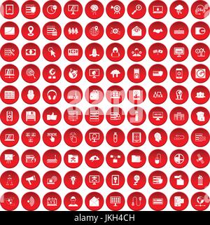 100 cyber security icons set red Stock Vector