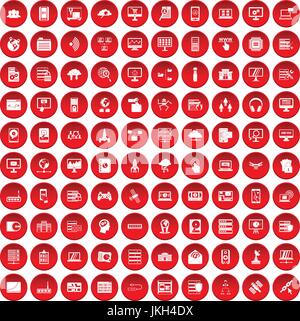 100 database and cloud icons set red Stock Vector