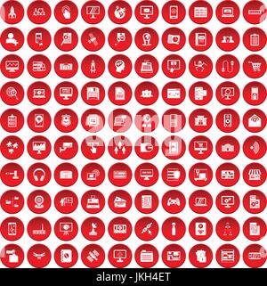 100 database icons set red Stock Vector