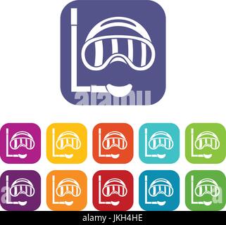 Diving mask icons set Stock Vector