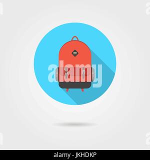 red backpack in blue circle with shadow Stock Vector