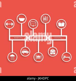 white daily infographics on dark red background Stock Vector