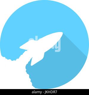 rocket take off in blue circle with long shadow Stock Vector