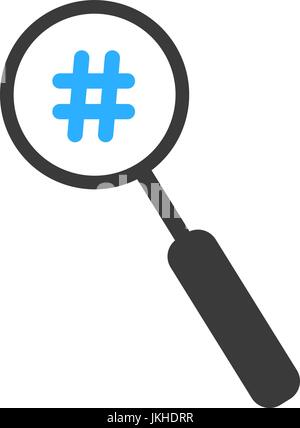 magnifier with blue hashtag icon Stock Vector