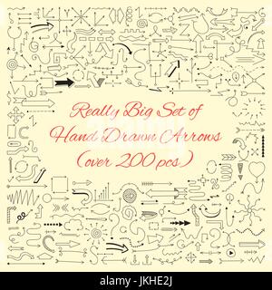 really big set of hand drawn arrows Stock Vector