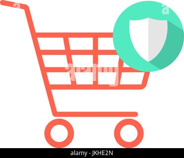 red shopping cart with green shield icon Stock Vector