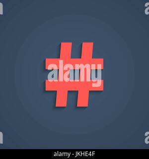 red hashtag icon with short shadow Stock Vector